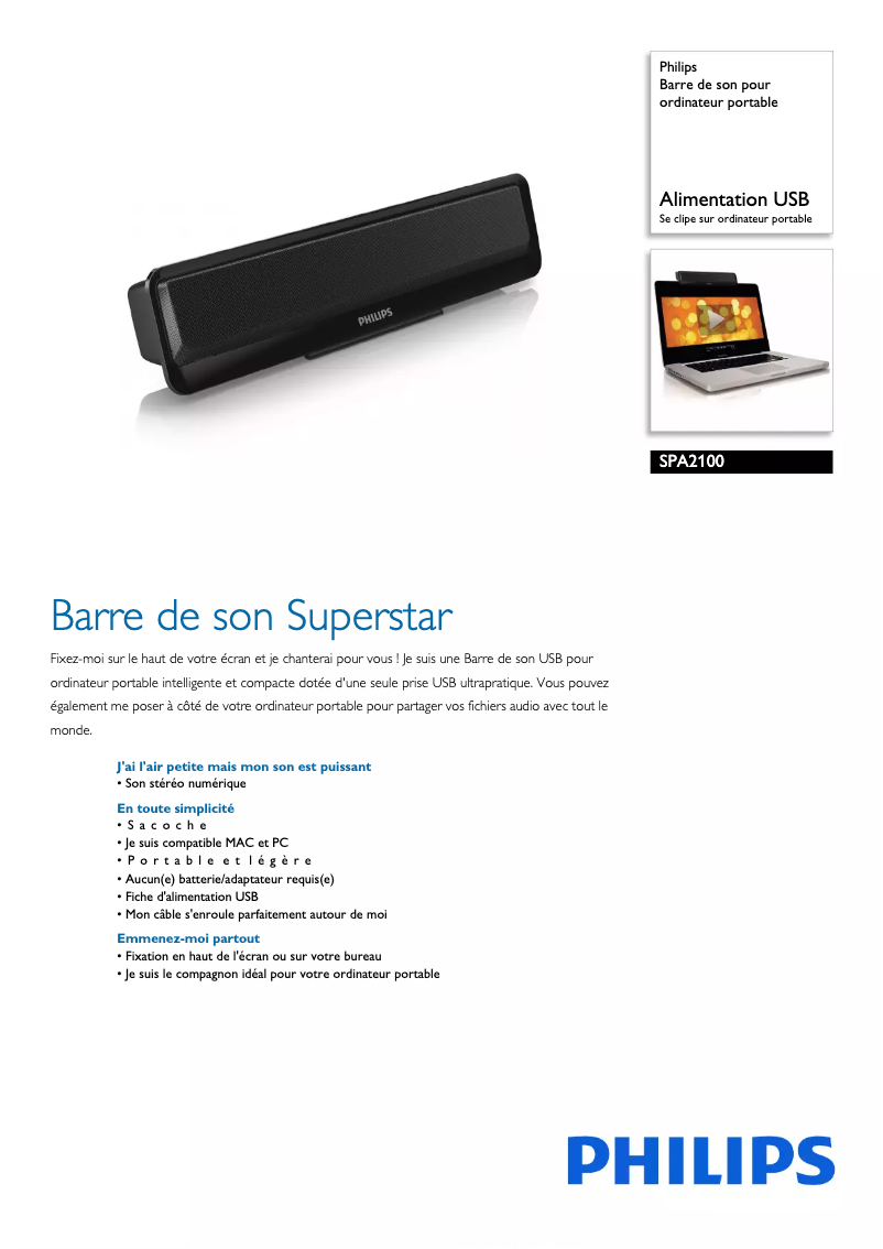 Page n°1 - Fiche technique Philips SPA2100