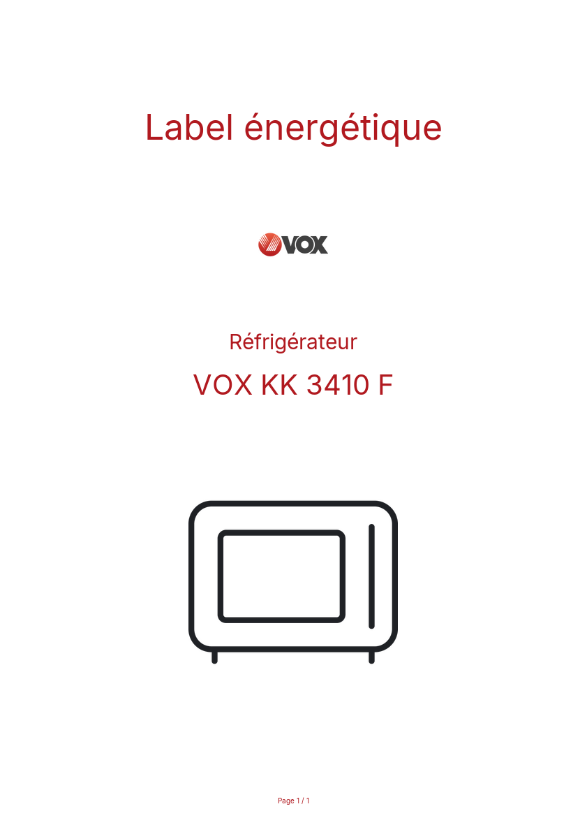 Page n°1 - Label énergétique VOX KK 3410 F