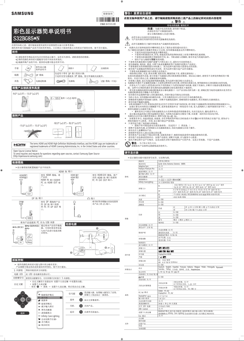 Page 1 de la notice Manuel utilisateur Samsung S32BG850NC