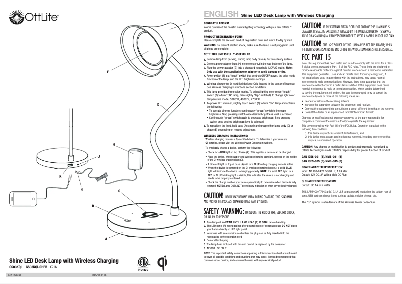 Page 1 de la notice Manuel utilisateur OttLite Shine