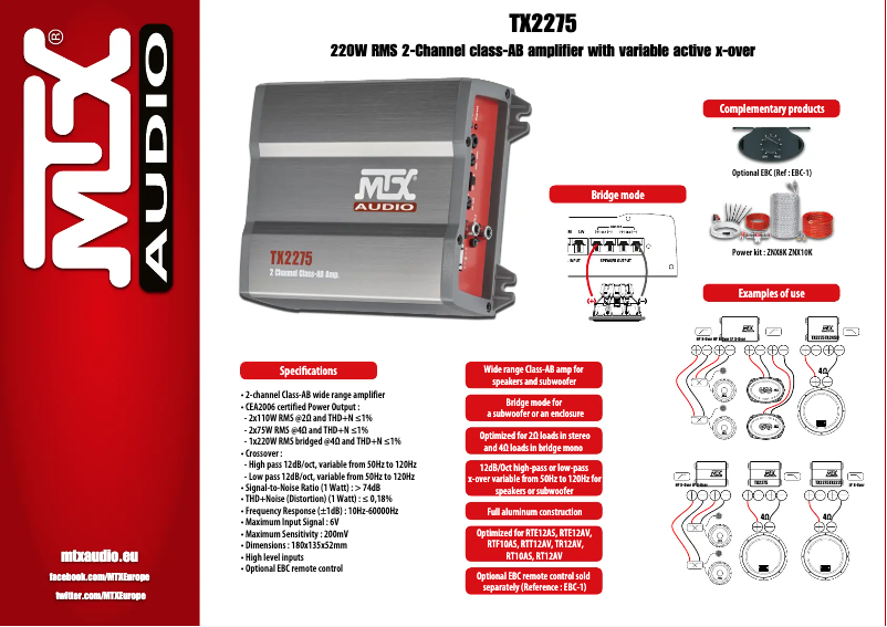 Page 1 de la notice Fiche technique MTX Audio TX2275