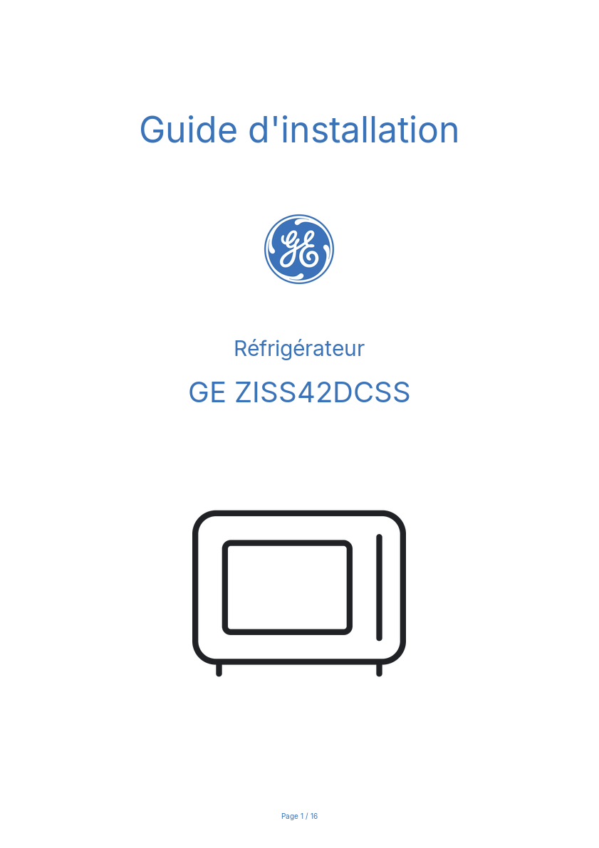 Page n°1 - Guide d'installation GE ZISS42DCSS