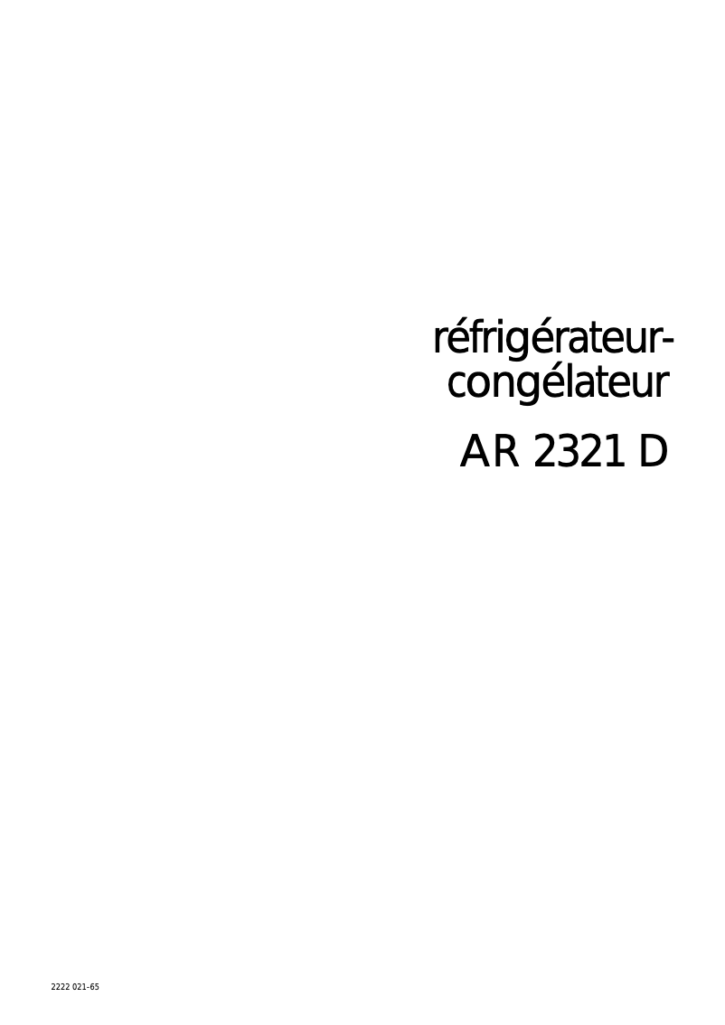 Page n°1 - Manuel utilisateur Arthur Martin-Electrolux AR2321D