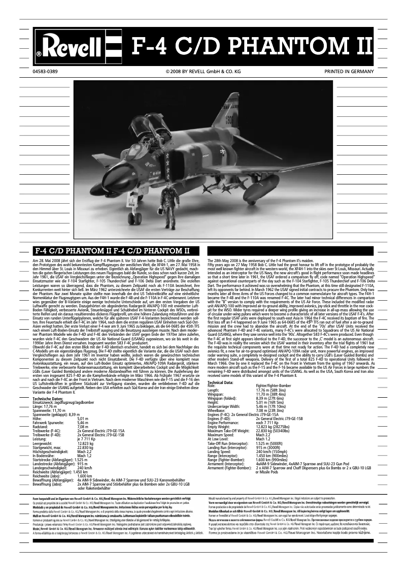 Page n°1 - Manuel utilisateur Revell F-4 C/D Phantom II