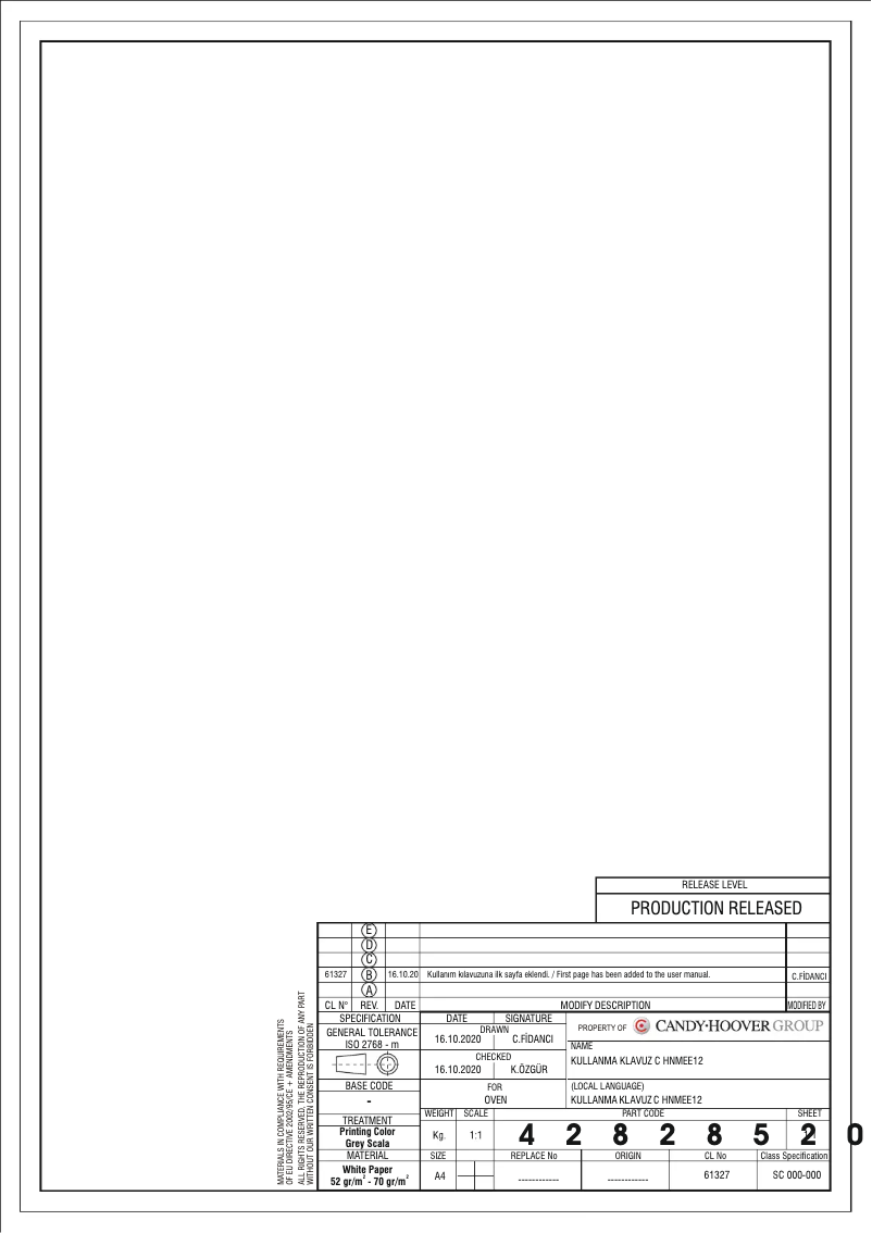 Page 1 de la notice Manuel utilisateur Candy FCP502X/E1