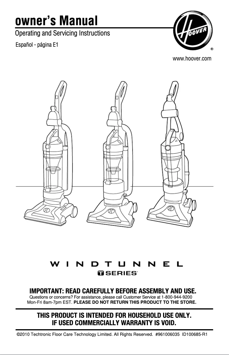 Page n°1 - Manuel utilisateur Hoover UH70210