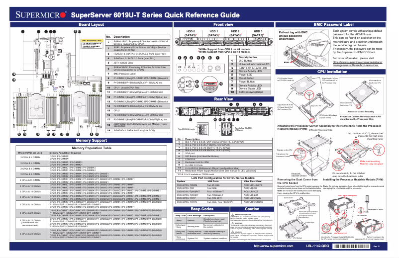 Page 1 de la notice Guide de démarrage rapide Supermicro SuperServer 6019U-TN4R4T