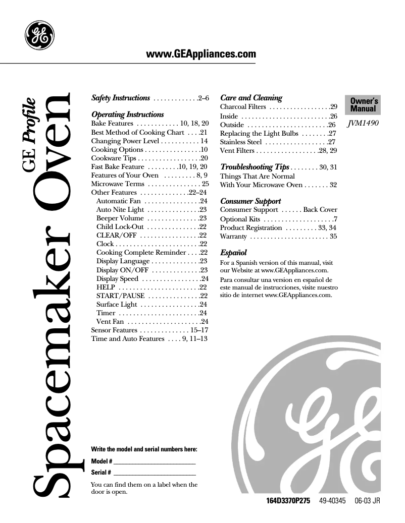Page 1 de la notice Manuel d'utilisation et d'entretien GE JVM1490WD