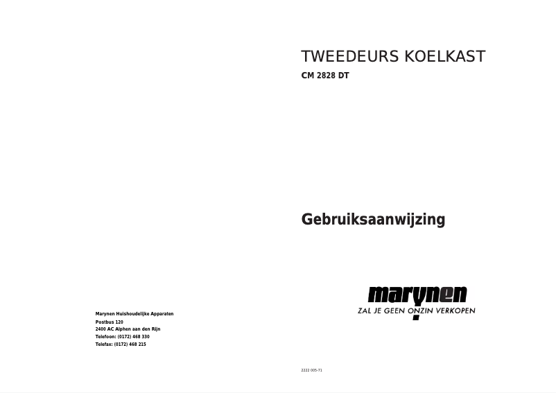 Page n°1 - Manuel utilisateur Marijnen CM 2828DT