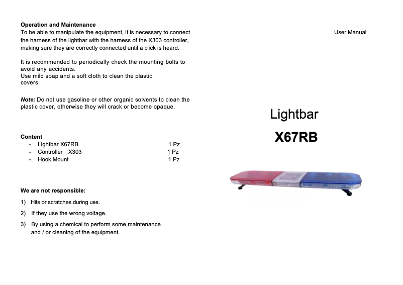 Image de la première page du manuel de l'appareil X67-RBA