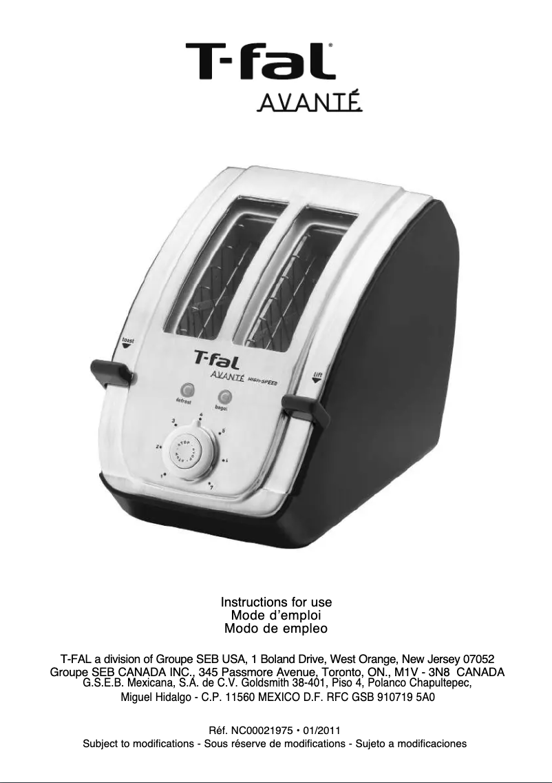 Image de la première page du manuel de l'appareil Avante TT7101