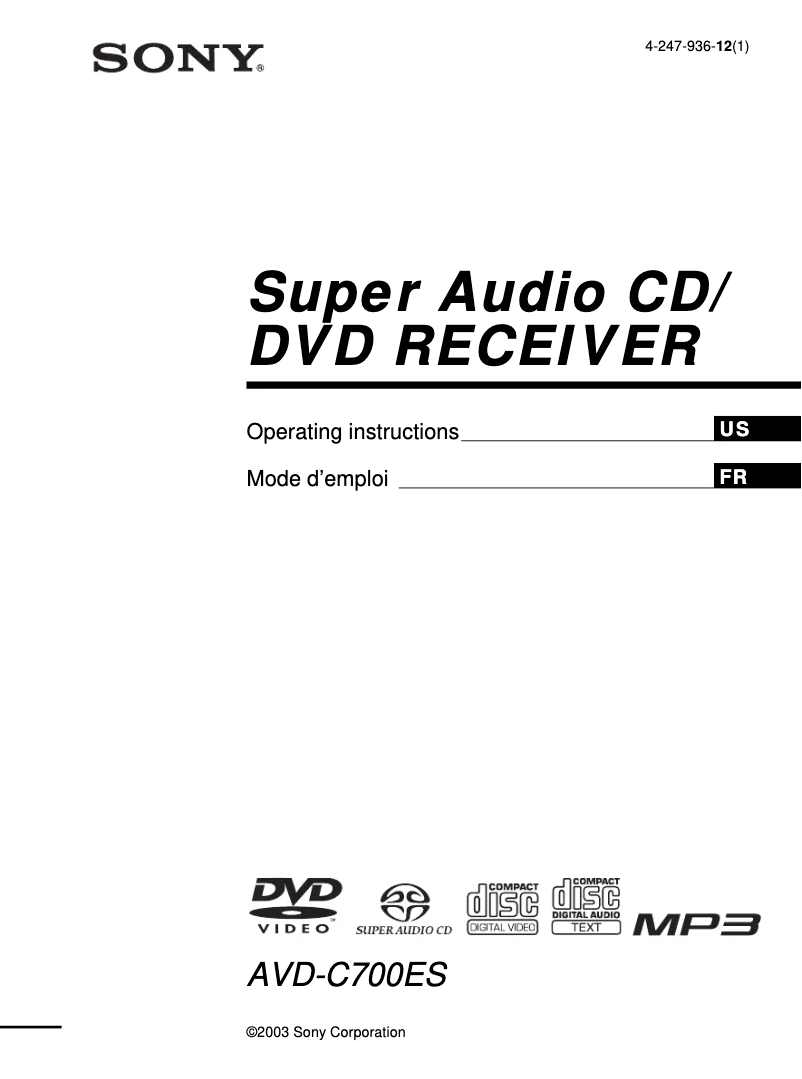 Image de la première page du manuel de l'appareil AVD-C700ES