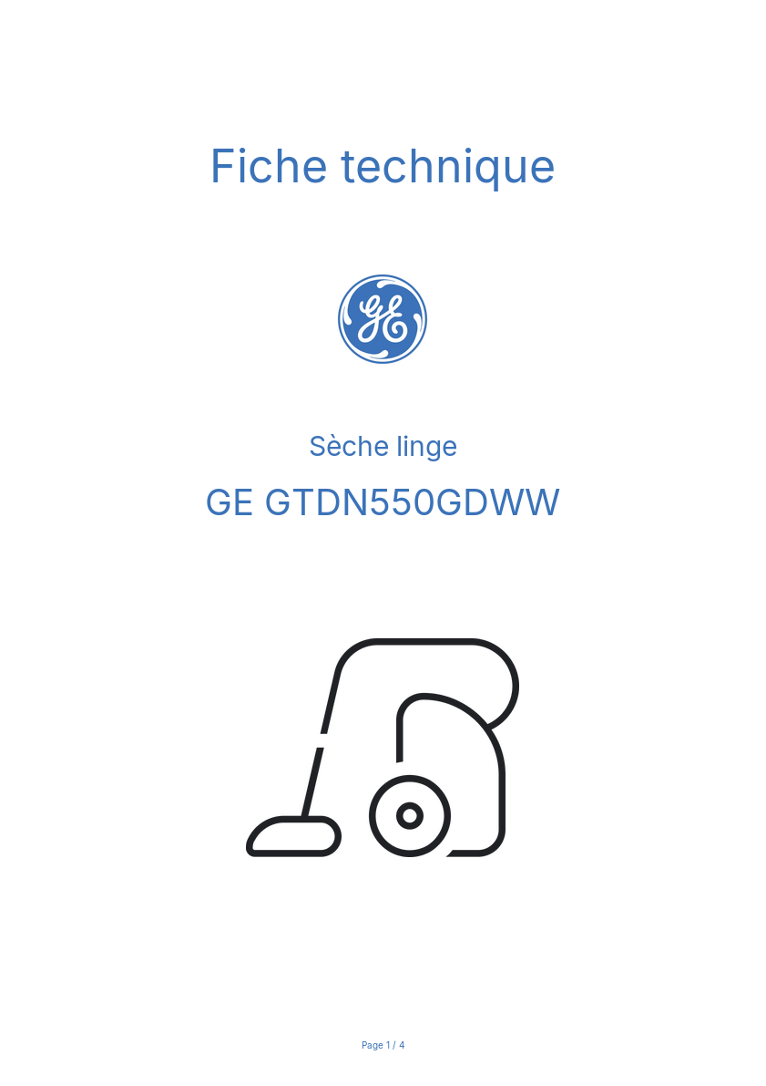 Page n°1 - Fiche technique GE GTDN550GDWW