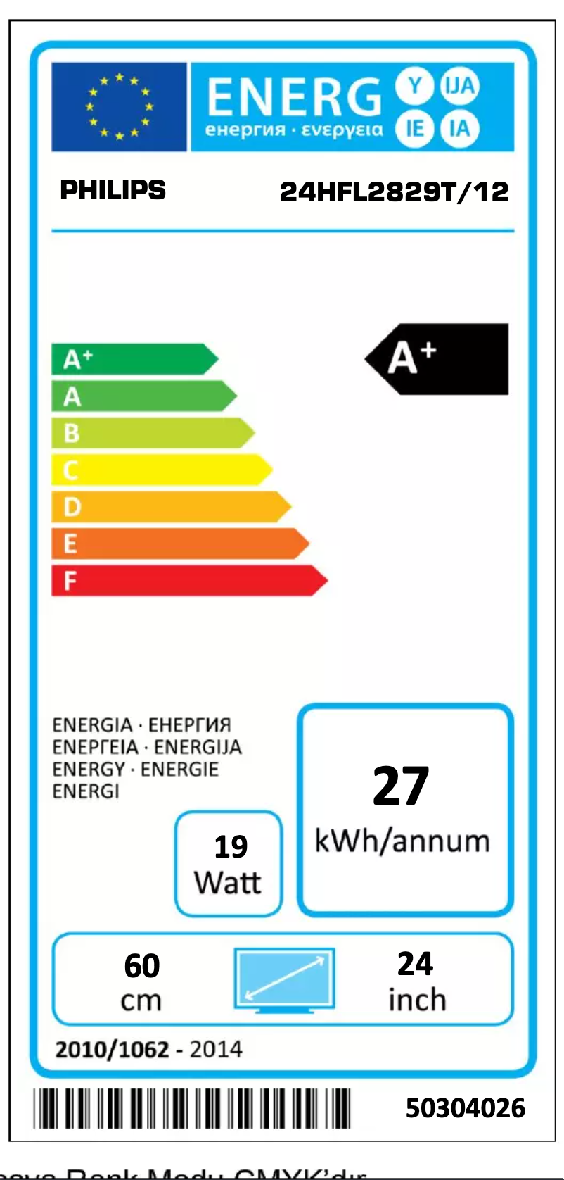 Page 1 de la notice Label énergétique Philips 24HFL2829T