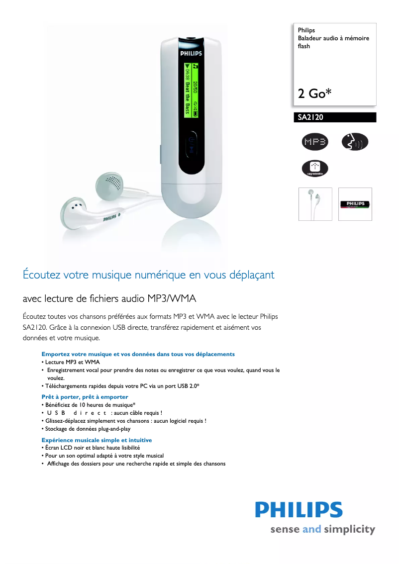 Page n°1 - Fiche technique Philips SA2120
