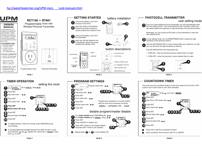 Image de la première page du manuel de l'appareil RCT100