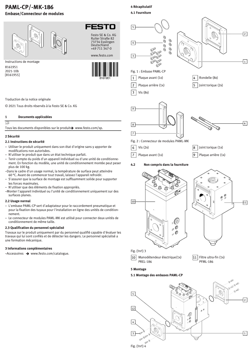 Page 1 de la notice Manuel utilisateur Festo PAML-CP-186-HP3-G2