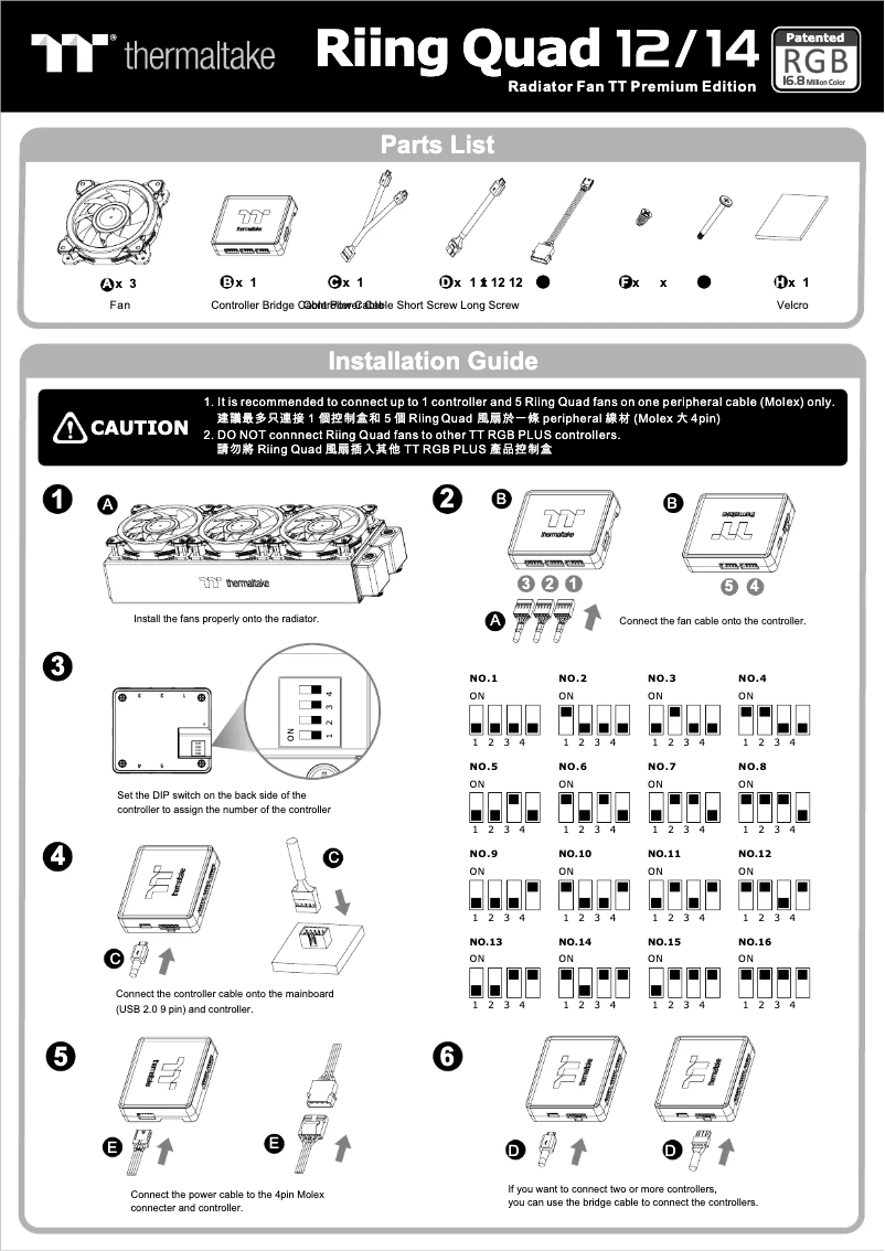Page 1 de la notice Guide de démarrage rapide Thermaltake Riing Quad 14