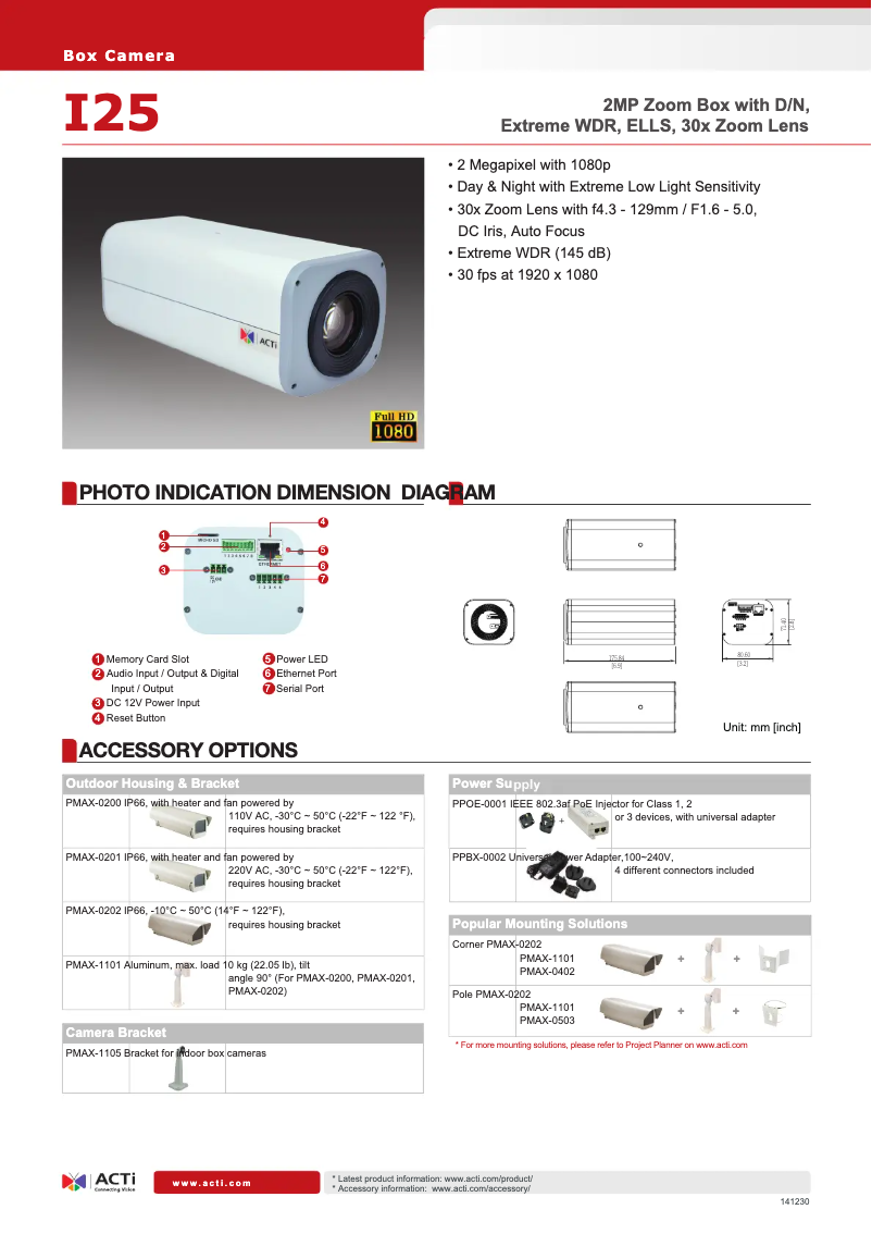 Page 1 de la notice Fiche technique ACTi I25