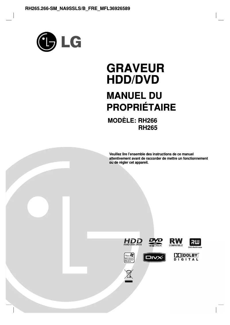 Image de la première page du manuel de l'appareil RH266