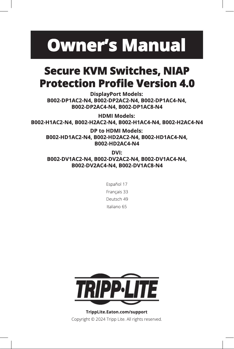 Page n°1 - Manuel utilisateur Tripp Lite B002-DP2AC2-N4