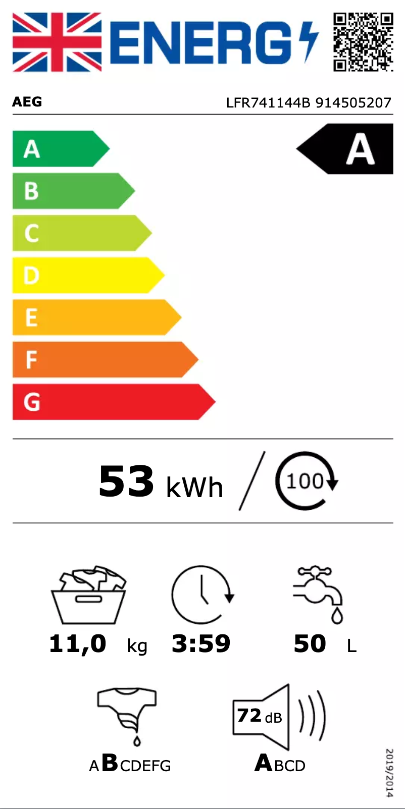 Page n°1 - Label énergétique AEG LFR741144B