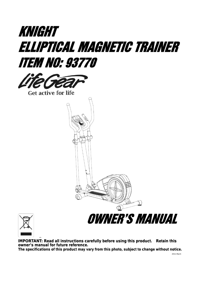 Page 1 de la notice Manuel utilisateur Life Gear Knight 93770