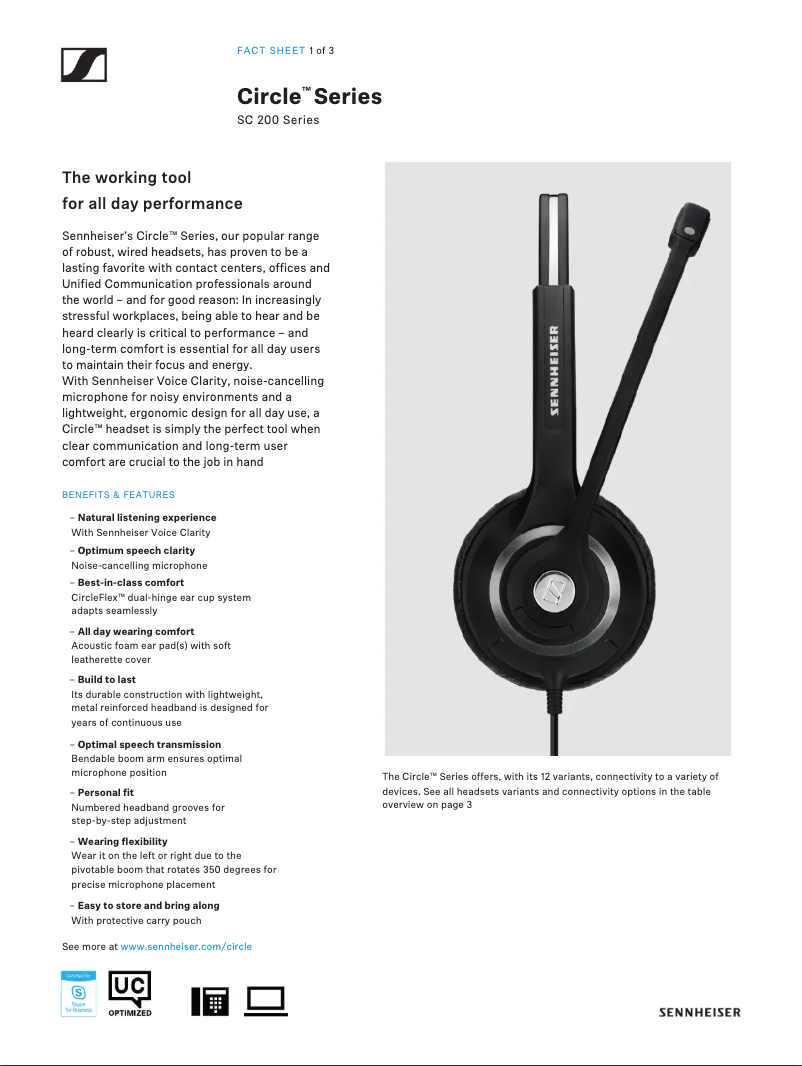 Page 1 de la notice Fiche technique Sennheiser SC 260 USB CTRL II