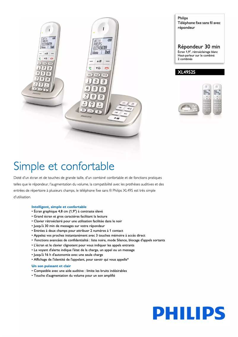 Página 1 del manual Ficha técnica Philips XL4952S