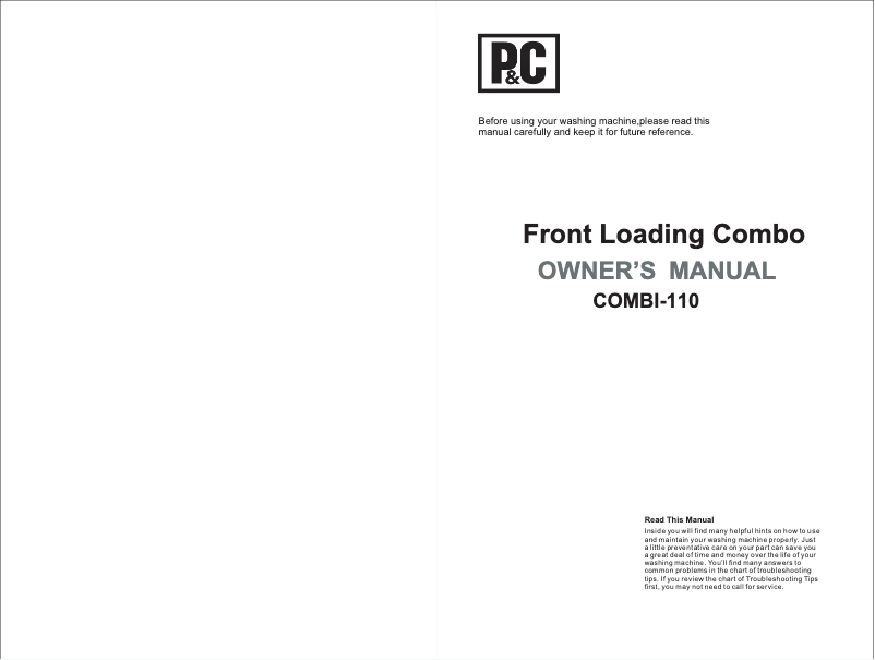 Page 1 de la notice Guide d'installation Porter & Charles COMBI-110