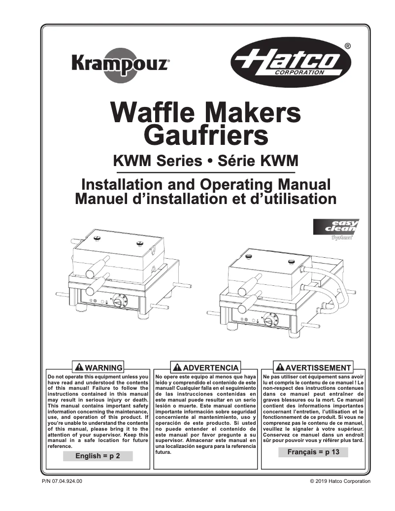 Page n°1 - Manuel utilisateur Krampouz KWM18.2LG47620