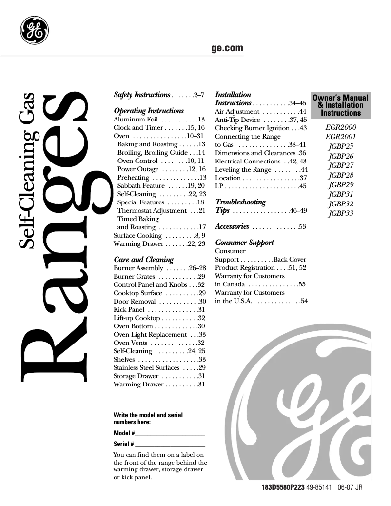 Page 1 de la notice Guide d'installation GE JGBP26CEACC