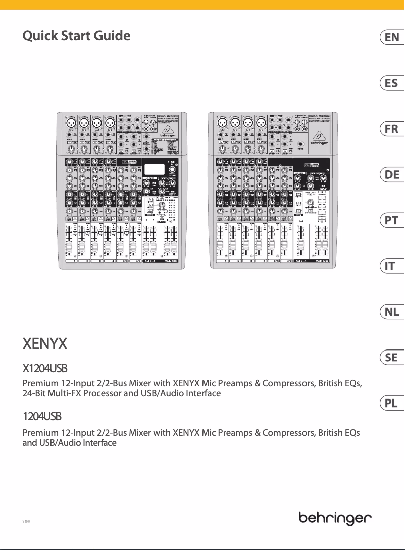 Page n°1 - Guide de démarrage rapide Behringer Xenyx X1204USB