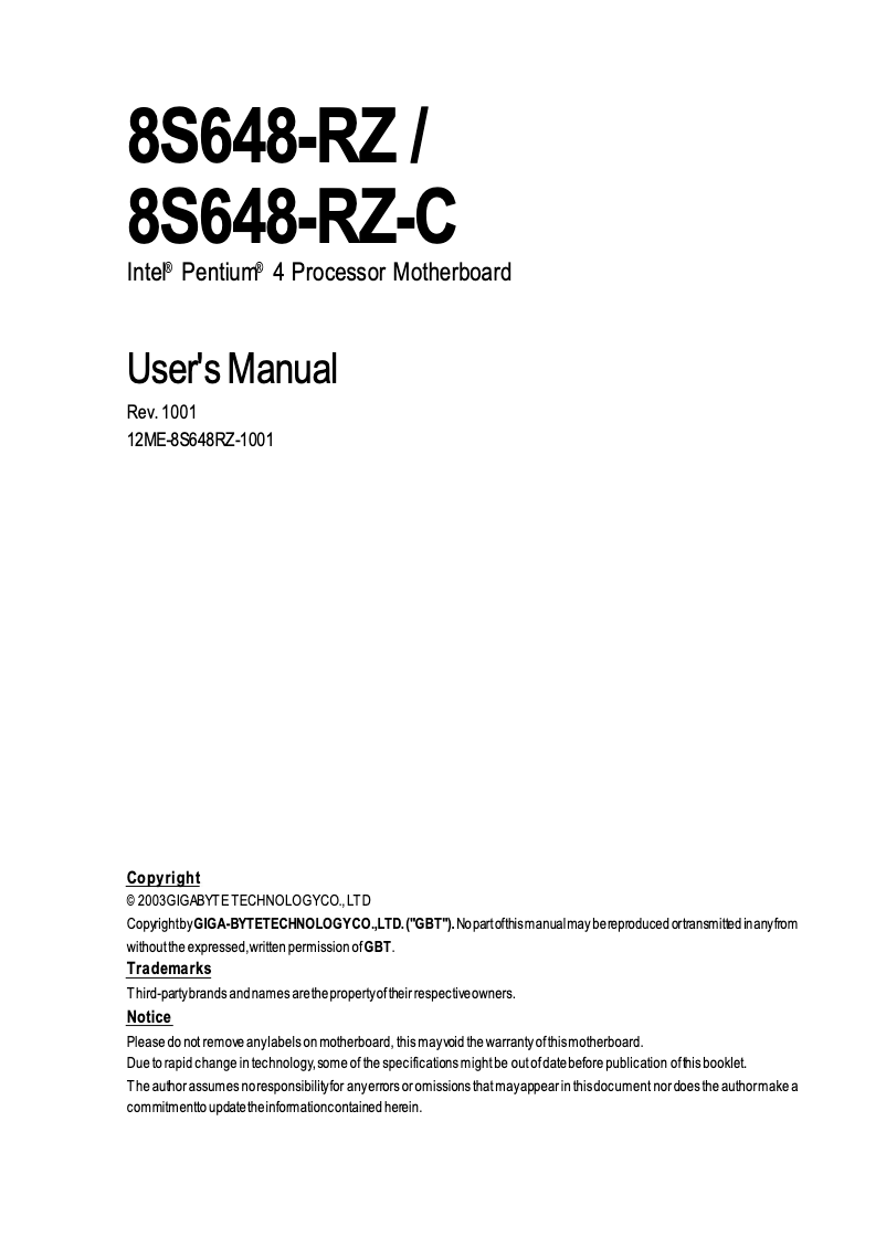 Image de la première page du manuel de l'appareil 8S648-RZC
