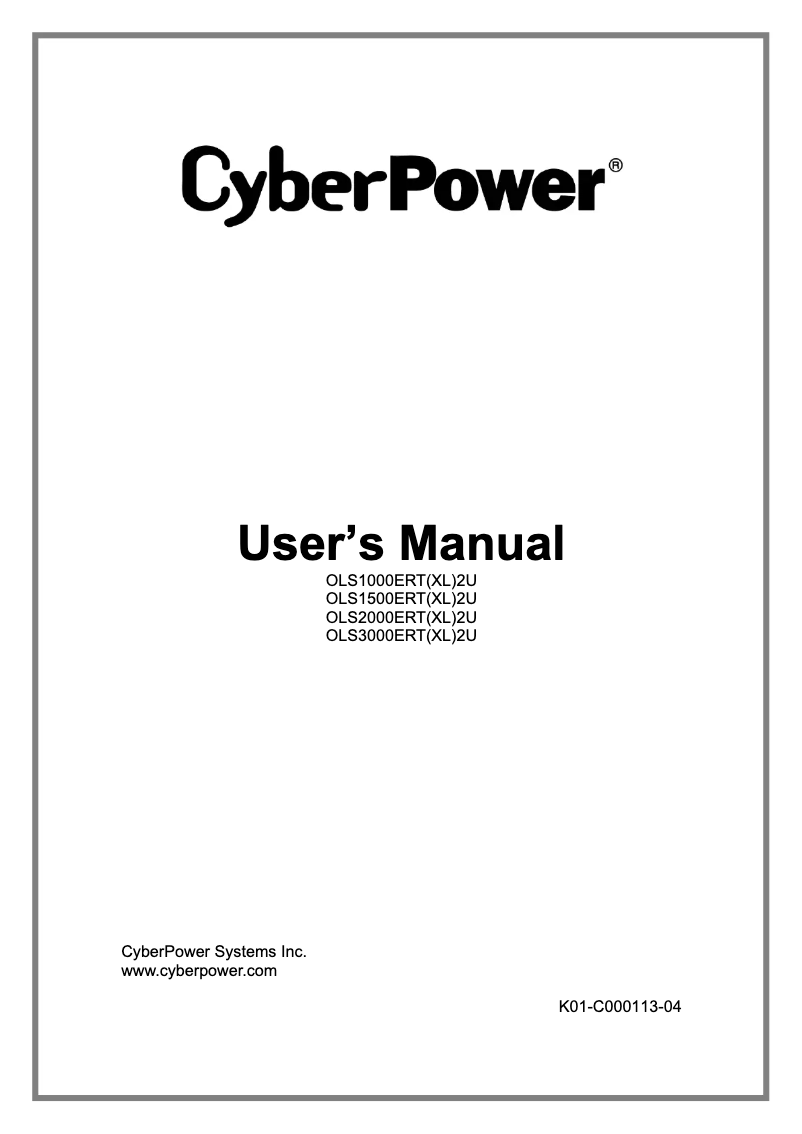 Page n°1 - Manuel utilisateur CyberPower OLS1500ERT2U