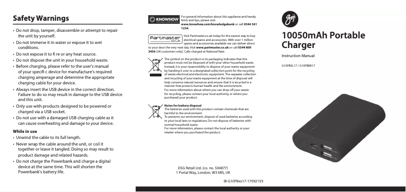 Page 1 of the manual User Manual Goji G10PBSL17