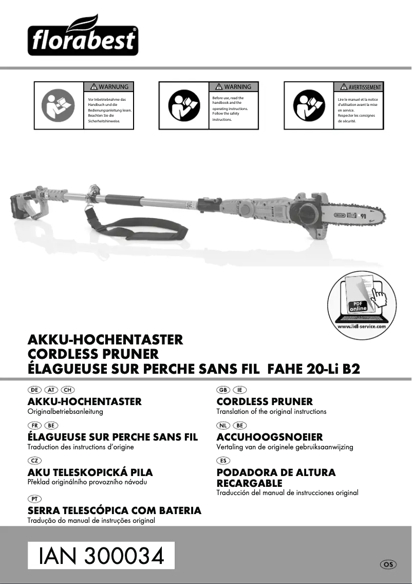 Page 1 de la notice Manuel utilisateur Parkside FAHE 20-Li B2