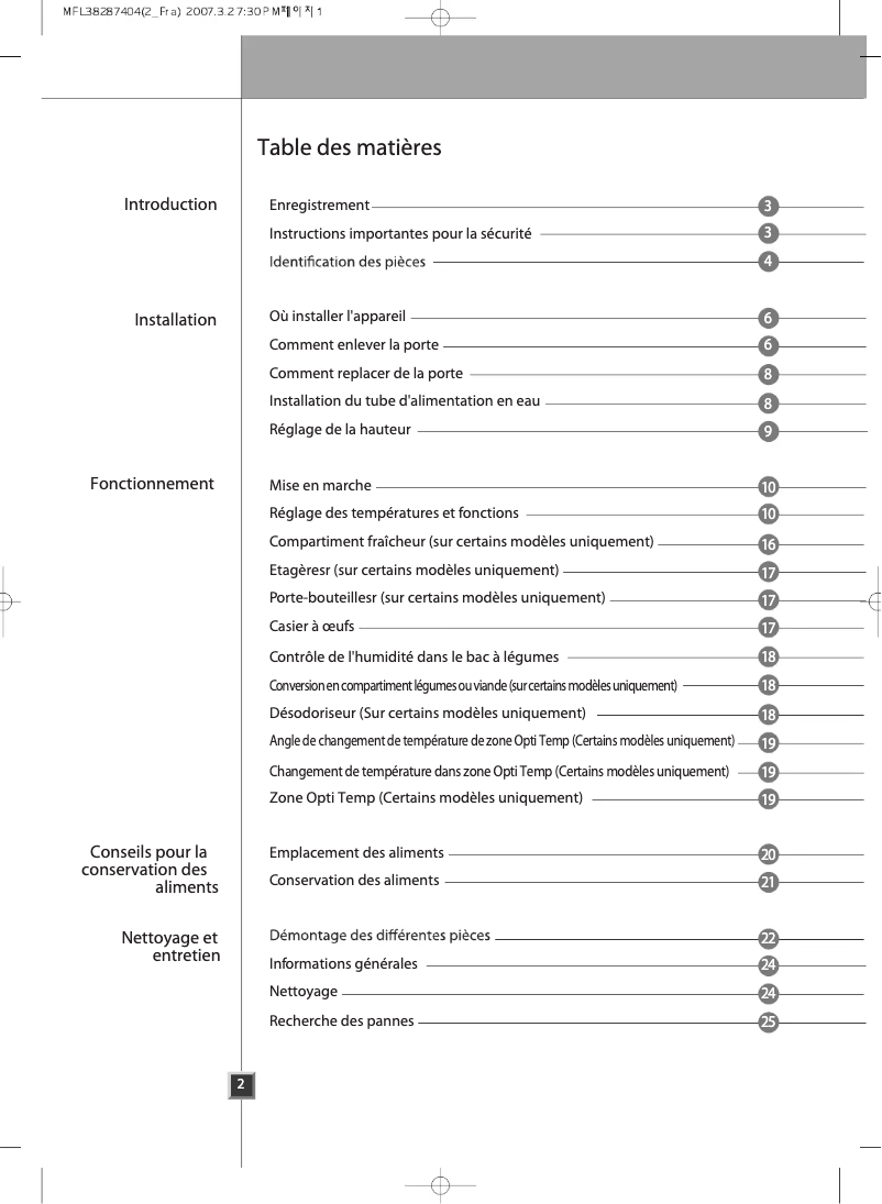 Page 1 de la notice Manuel utilisateur LG GW-P227YRMV