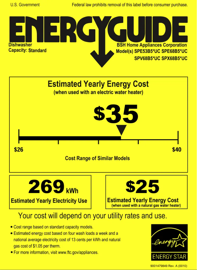 Page 1 of the manual Energy Label Bosch SPE53B55UC