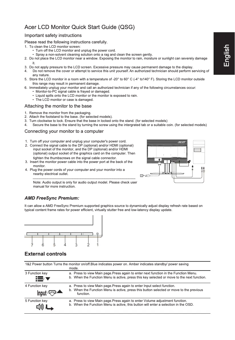 Página 1 del manual Guía de inicio rápido Acer KG241S