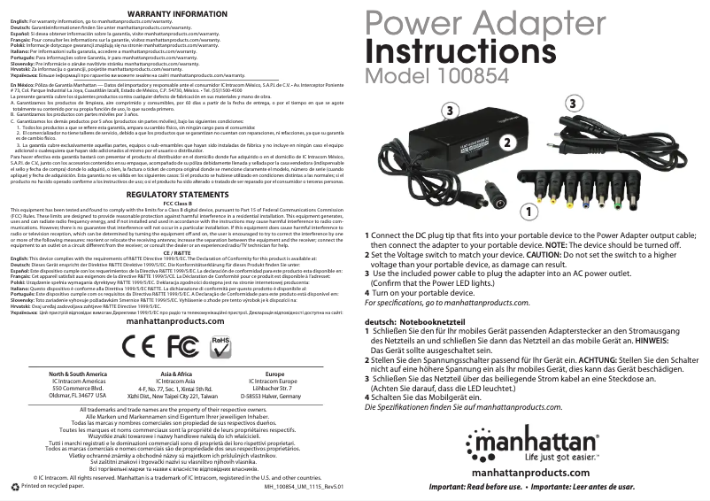 Page n°1 - Manuel utilisateur Manhattan 100854