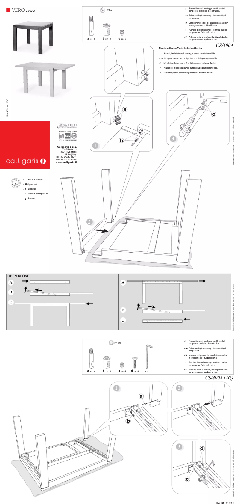 Page 1 de la notice Manuel utilisateur Calligaris .com VERO