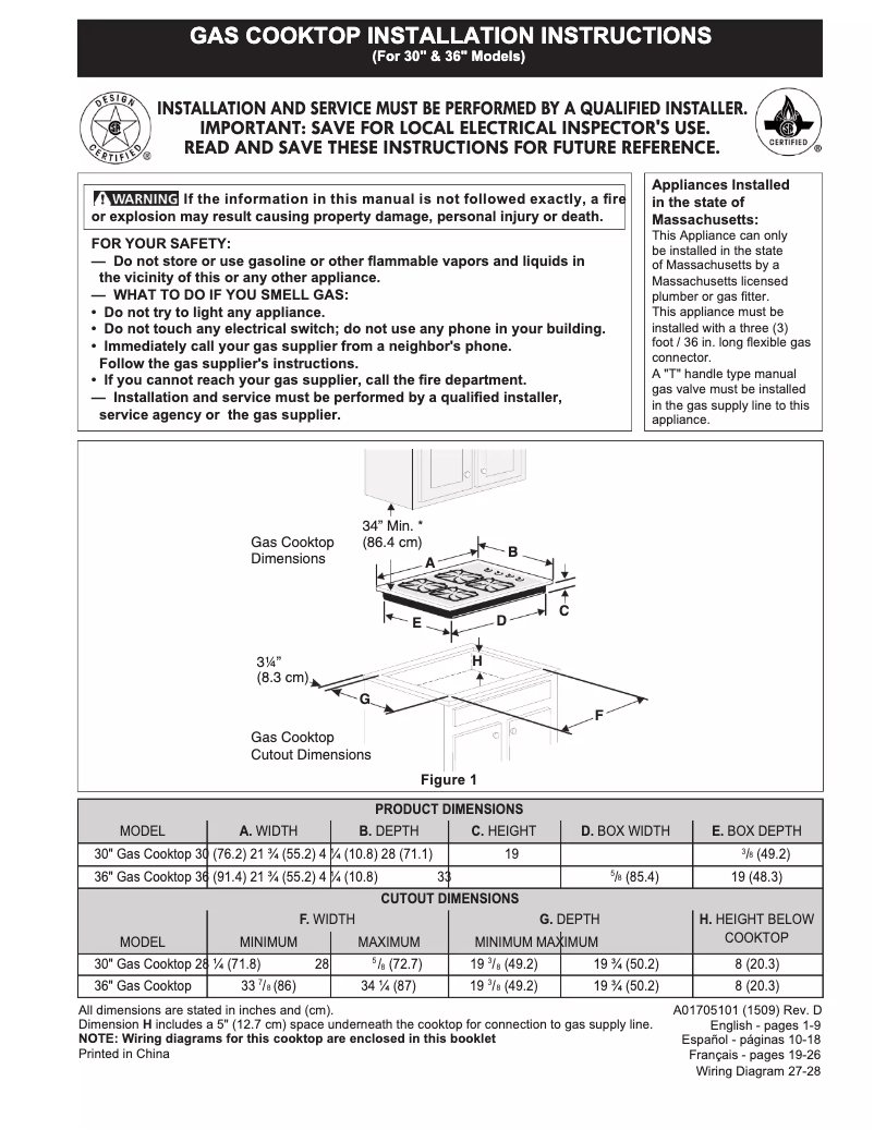 Page 1 de la notice Guide d'installation Frigidaire FFGC3626SB