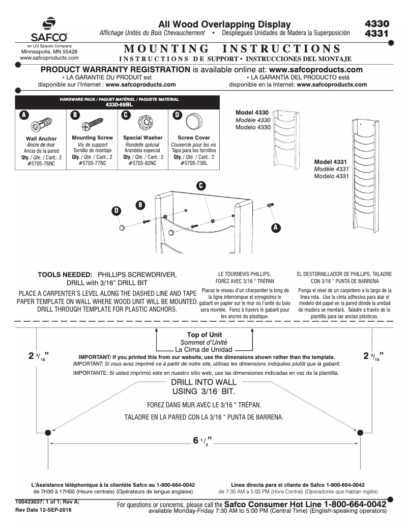 Page n°1 - Manuel utilisateur Safco 4331