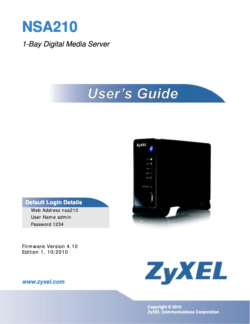 Página 1 del manual Manual de usuario ZyXEL NSA210-1T