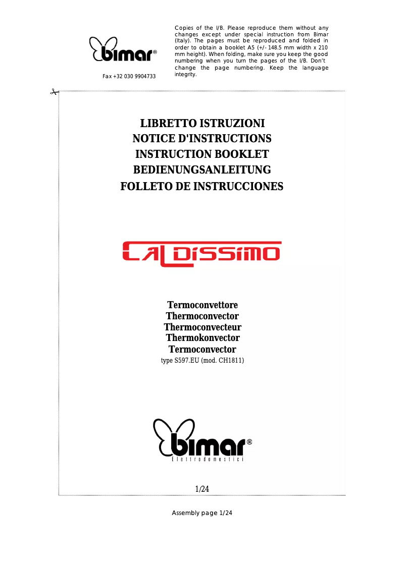 Page 1 de la notice Manuel utilisateur Bimar S597.EU