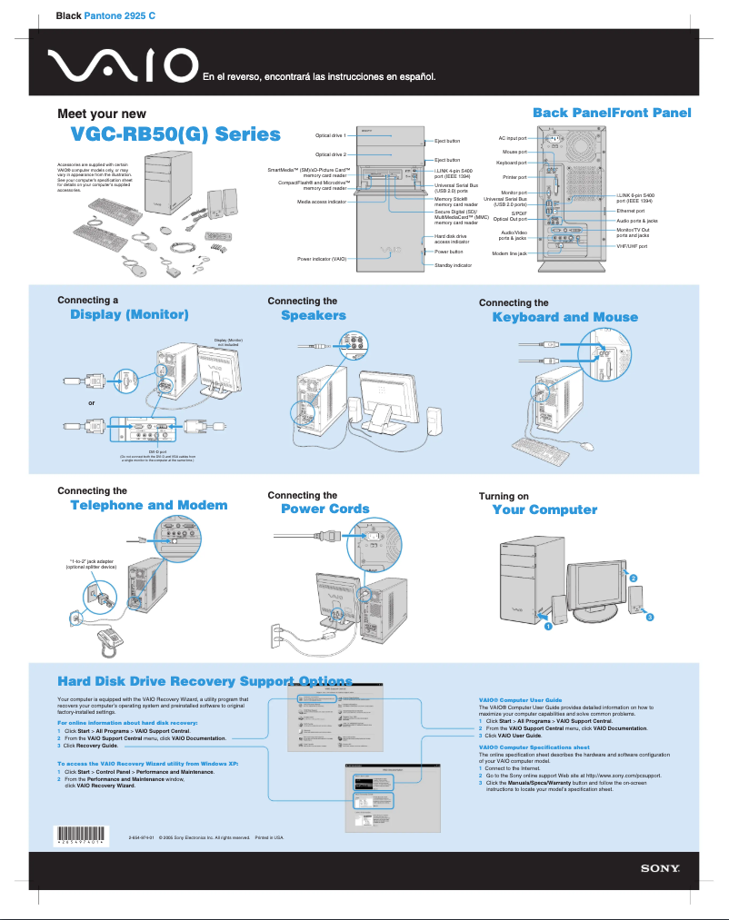 Página 1 del manual Guía de instalación Sony Vaio VGC-RB55G