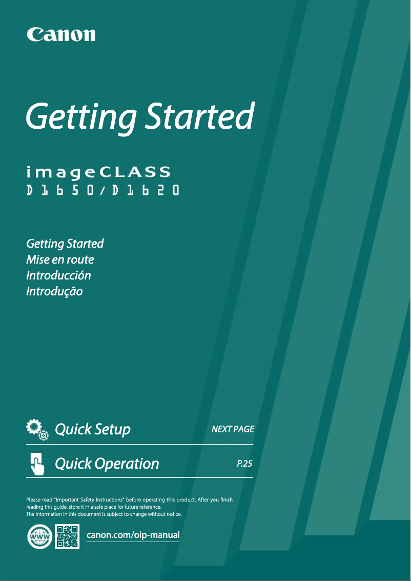 Page 1 de la notice Guide de démarrage rapide Canon ImageCLASS D1650