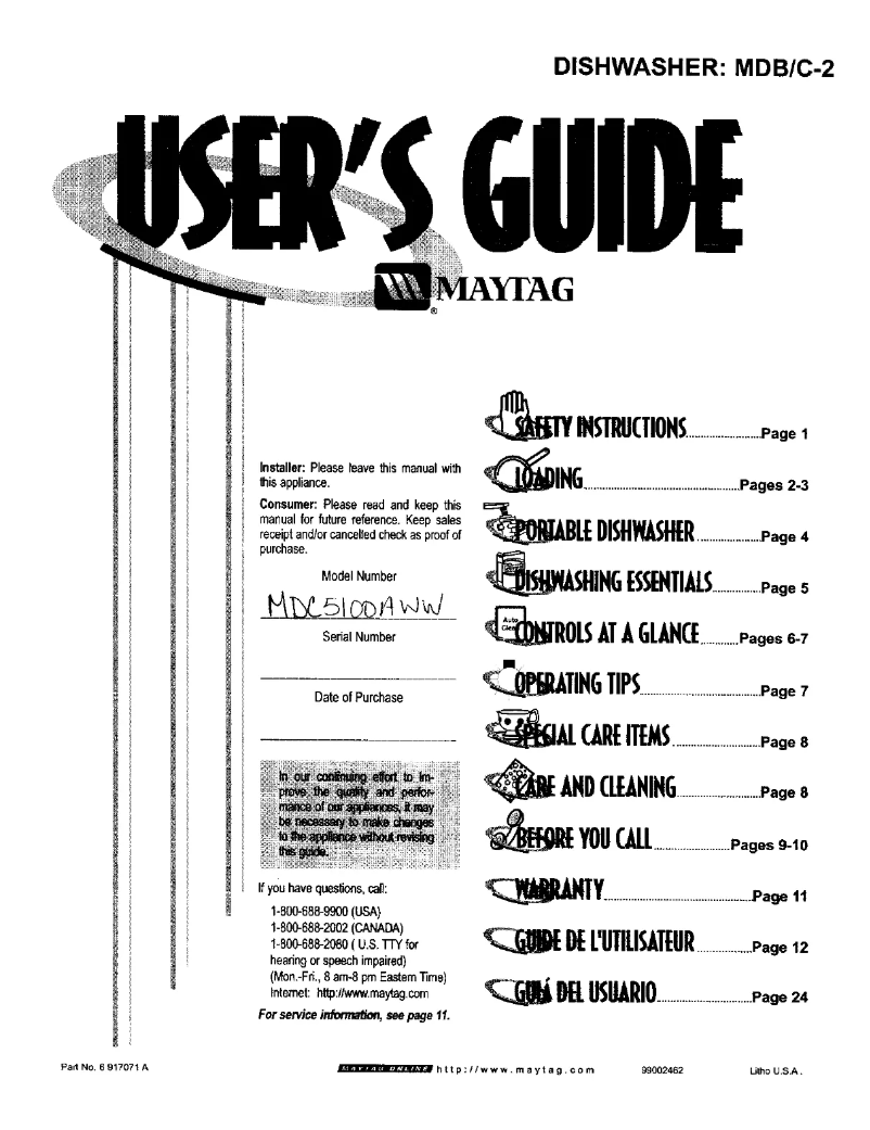 Page n°1 - Manuel utilisateur Maytag MDC5100AWW