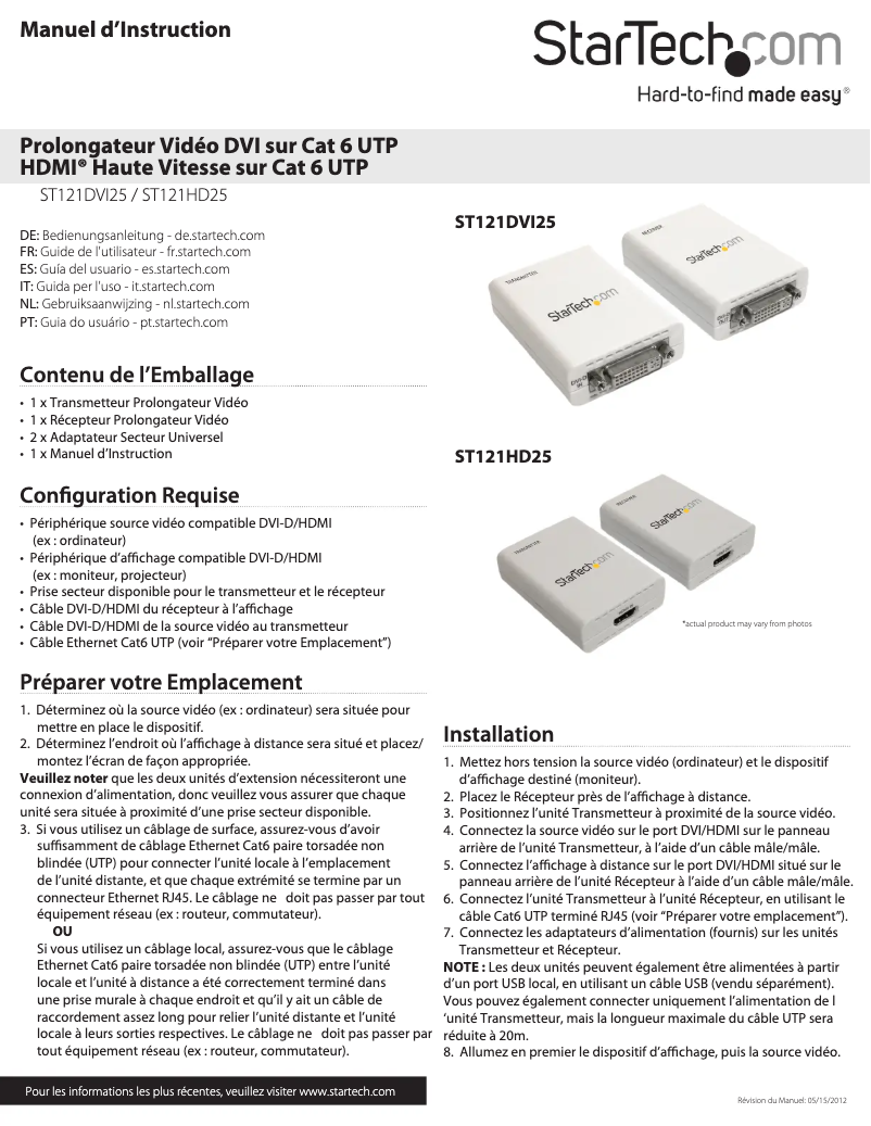 Page 1 de la notice Manuel utilisateur StarTech.com ST121DVI25
